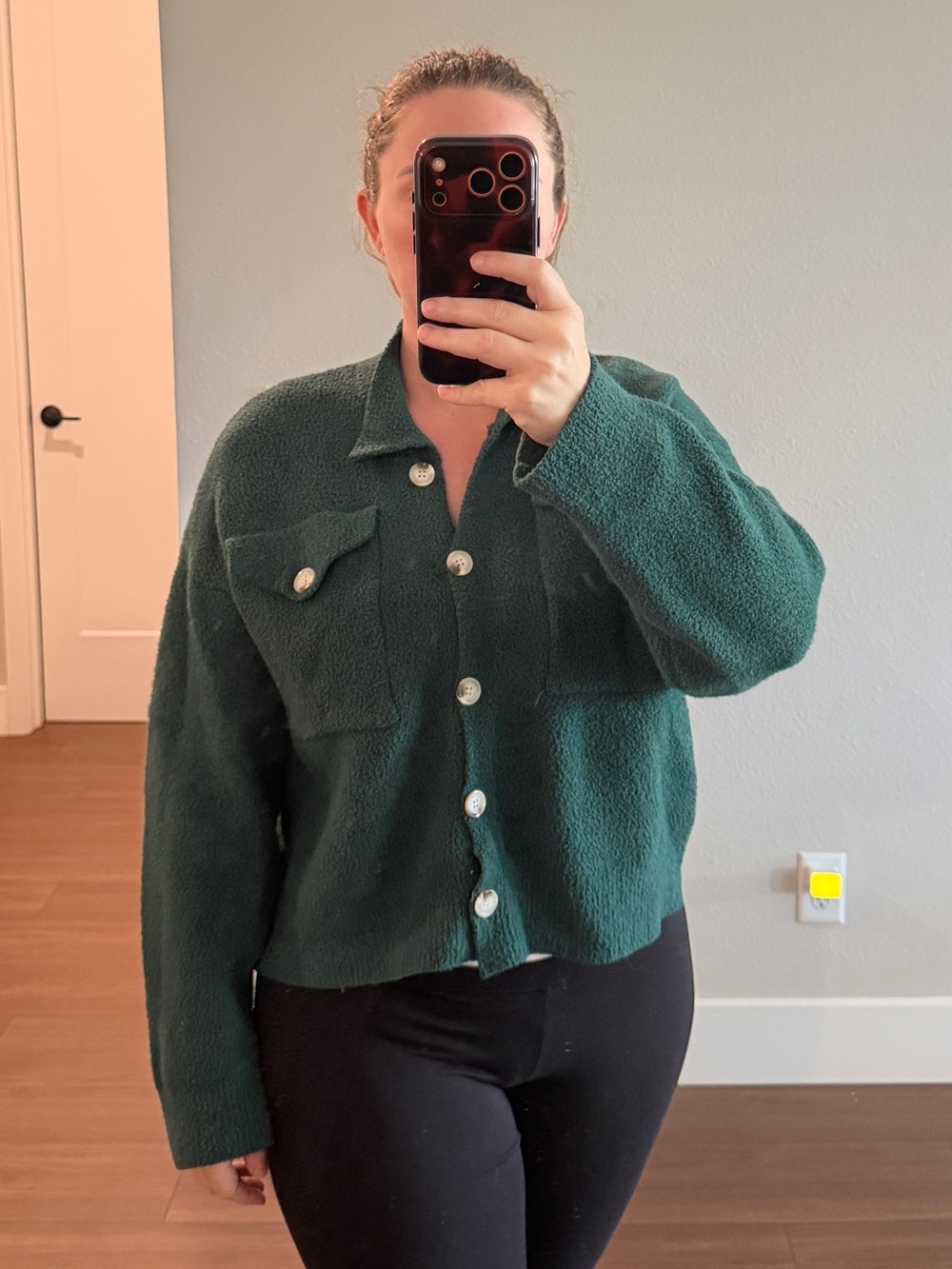 Dark Green Button-Front Women's Jacket